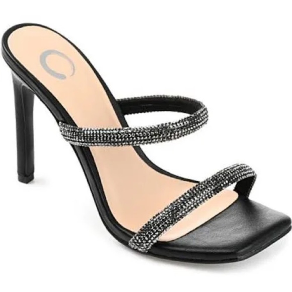 Journee Collection Womens Black Rhinestone Embezzled Heel Shoe Size 11M